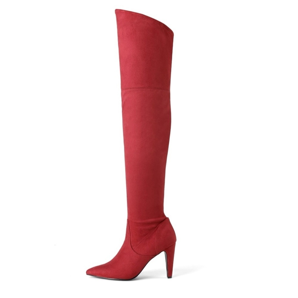 DREAM PAIRS Red Suede Over The Knee Boot With Heel - Picture 3 of 16
